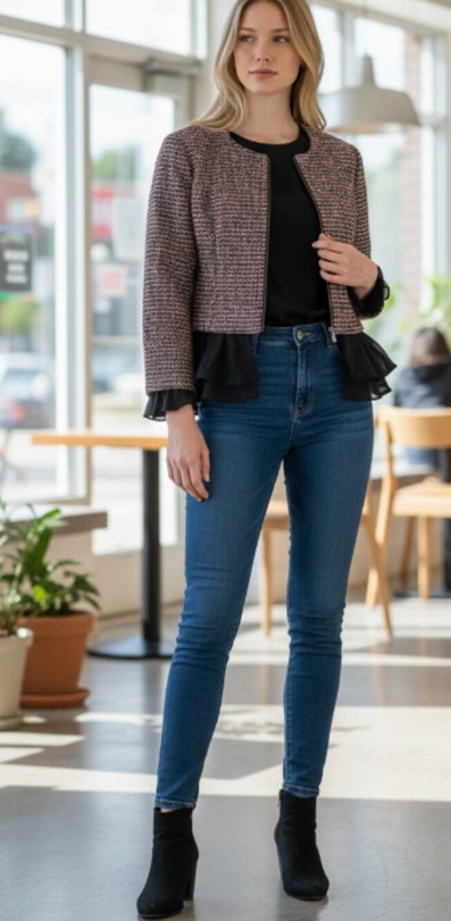 Slate & Willow Ruffle Trim Tweed Crop Jacket 8